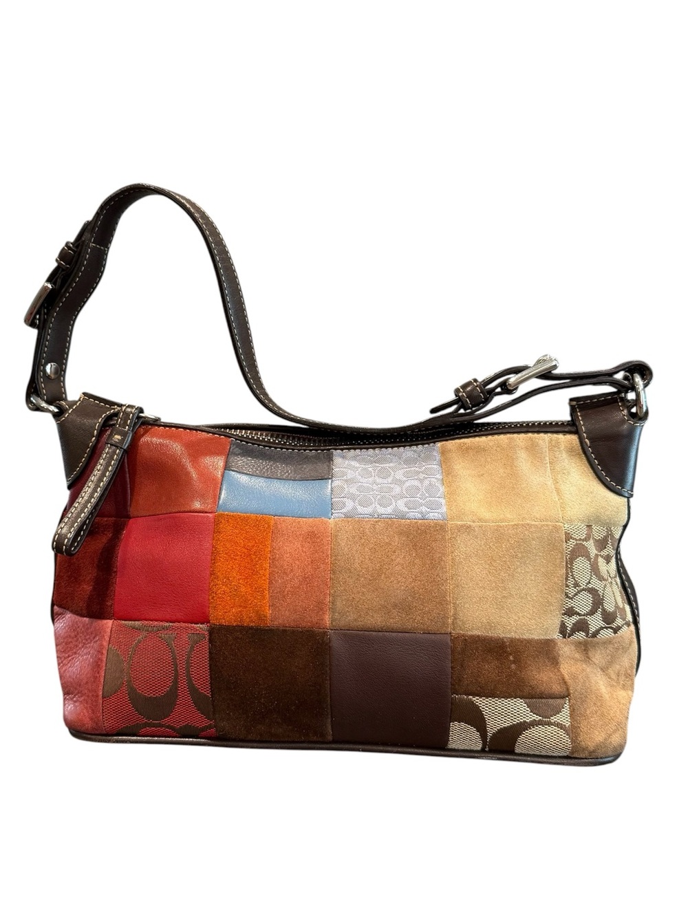 Vintage Y2K Coach 8J97 patchwork suede mini shoulder bag signature monogram